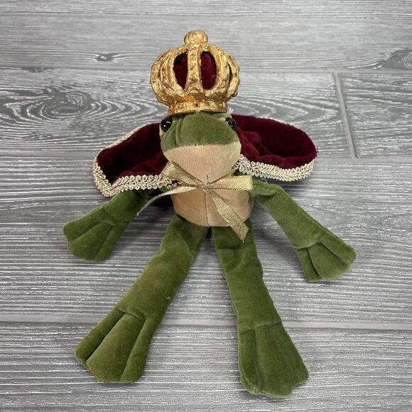 Mark Roberts Green Frog Prince King 9" Decorative Stuffed Plush Velvet Red Cape - Picture 2 of 12
